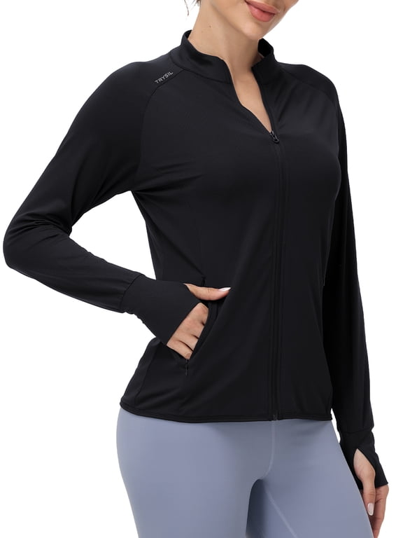 Women's Athletic Jackets Sun Protection Lightweight Full-Zip Long Sleeve Outdoor Running Shirts