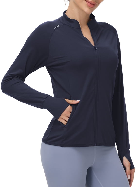 Women's Athletic Jackets Sun Protection Lightweight Full-Zip Long Sleeve Outdoor Running Shirts