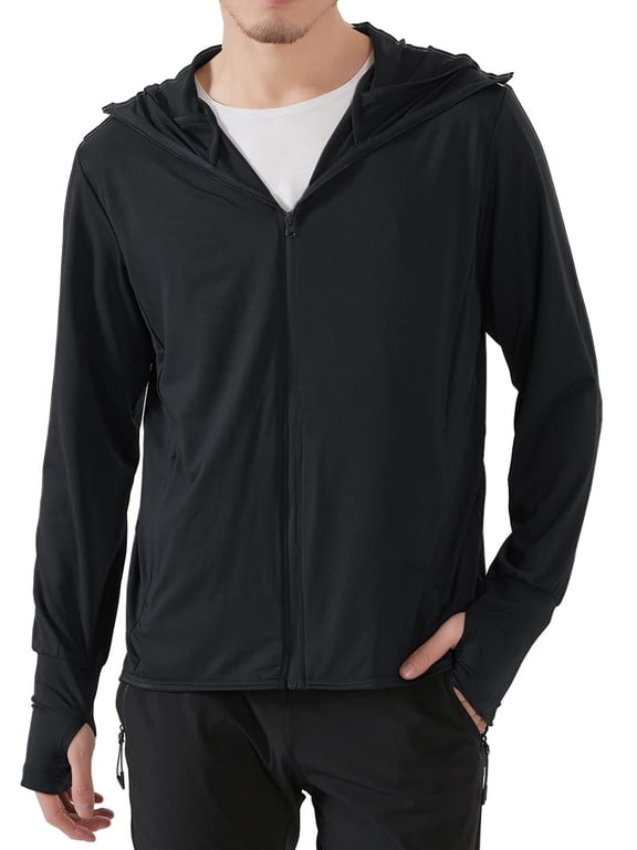 Men's UPF 50+ Sun Protection Hoodie Jacket Athletic Lightweight Full-Zip Long Sleeve Fishing Workout