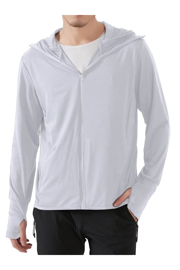 Men's UPF 50+ Sun Protection Hoodie Jacket Athletic Lightweight Full-Zip Long Sleeve Fishing Workout