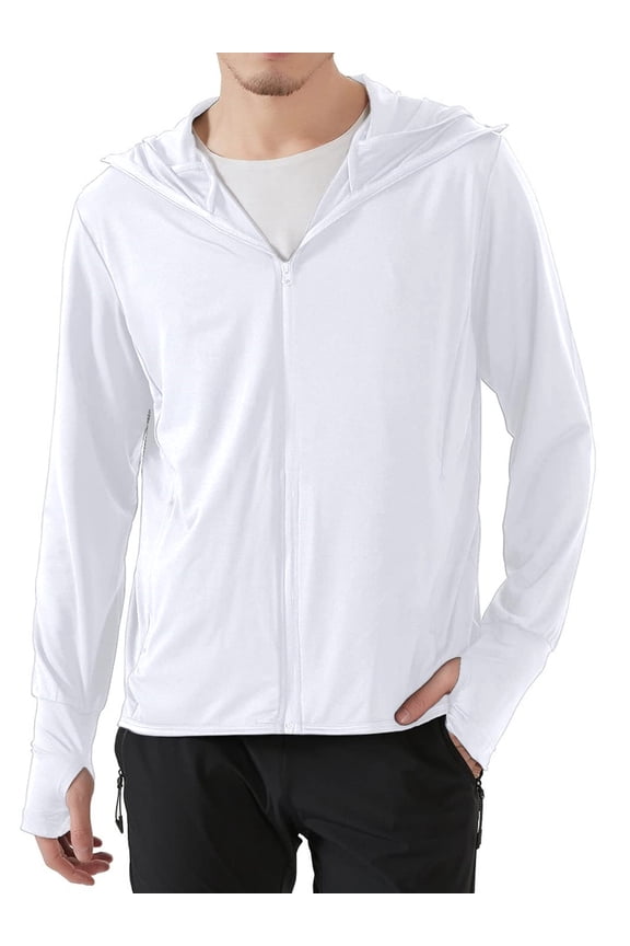Men's UPF 50+ Sun Protection Hoodie Jacket Athletic Lightweight Full-Zip Long Sleeve Fishing Workout