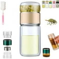 thumbnail image 1 of Tryteava Glass Infuser, 3-in-1 Smart Tea Infuser, Double Wall High Borosilicate Glass, Portable Insulated Leak Proof Tea Water Separating Bottle, Gift for Dad and Mom (Gold, 280ml (9.5oz)), 1 of 5