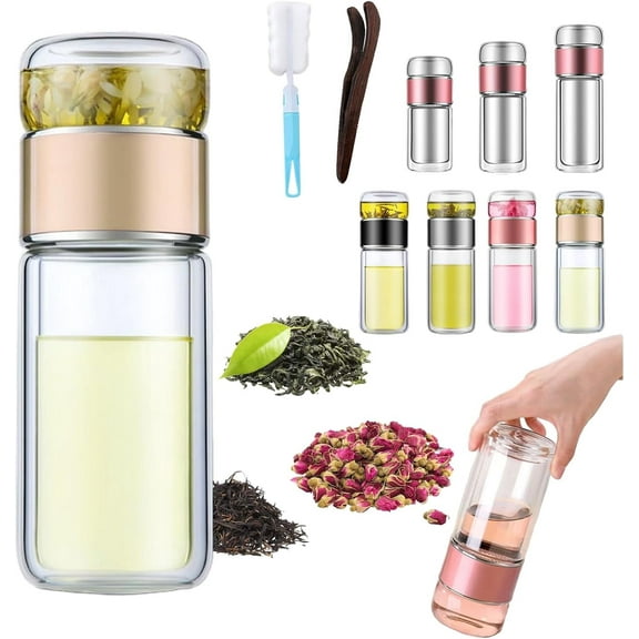 Glass Infuser – 3-in-1 Smart Tea Maker with Flip & Brew Design, Double Wall Glass Bottle Perfect for Brewing Loose Leaf Tea On The Go
