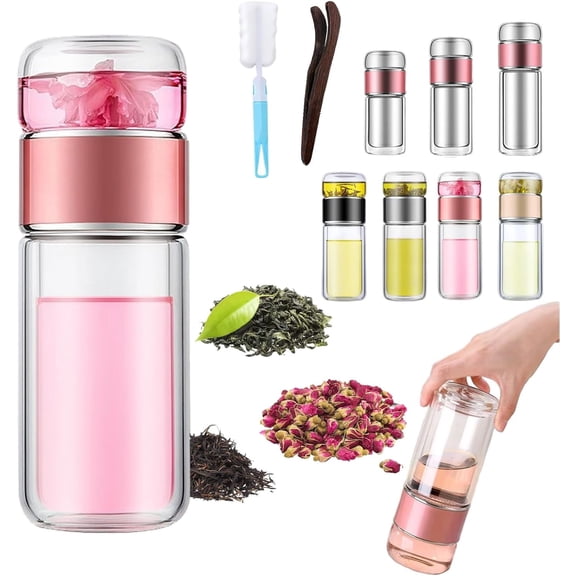 Glass Infuser – 3-in-1 Smart Tea Maker with Flip & Brew Design, Double Wall Glass Bottle Perfect for Brewing Loose Leaf Tea On The Go