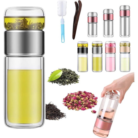 Glass Infuser – 3-in-1 Smart Tea Maker with Flip & Brew Design, Double Wall Glass Bottle Perfect for Brewing Loose Leaf Tea On The Go
