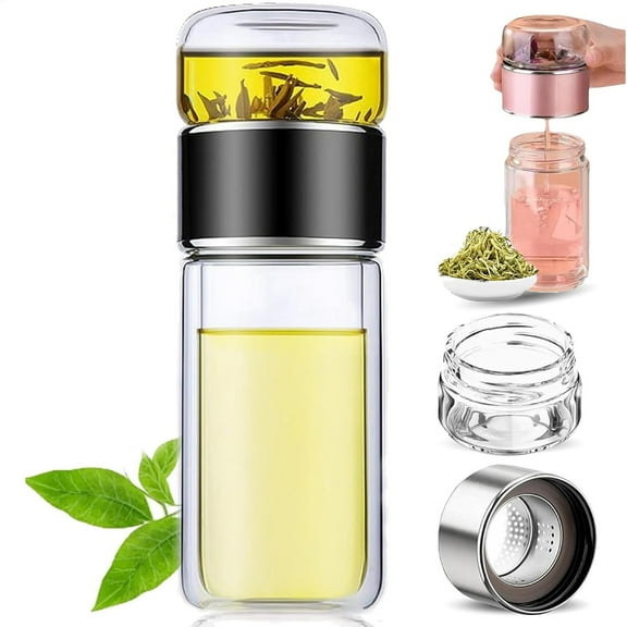 Tryteava Glass Infuser, 3-in-1 Smart Tea Maker with Stainless Steel Filter, Leak-Proof for Loose Leaf & Blooming Tea