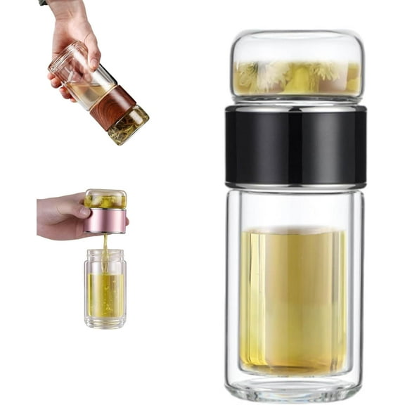 Tryteava Glass Infuser,Teava 3 in 1 Smart Portable Tea Infuser,Leak-Proof Lid, Hot & Cold Brew, Double Glass Teas Infusers Bottle,for Office Home