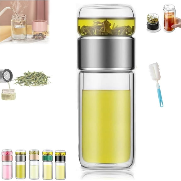 Tryteava Glass Infuser, Teava 3-in-1 Smart Tea Infuser, Try Teava Leak-proof Tea Infusers with Filter & Lid, Double Layer Portable Teas Water Separation Infusible Teas Cup Mug (Green, 280ml)