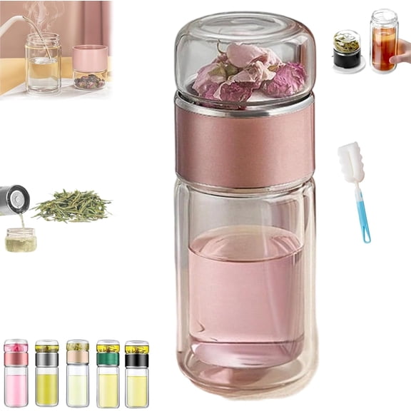 Tryteava Glass Infuser, Teava 3-in-1 Smart Tea Infuser, Try Teava Leak-proof Tea Infusers with Filter & Lid, Double Layer Portable Teas Water Separation Infusible Teas Cup Mug (Green, 280ml)