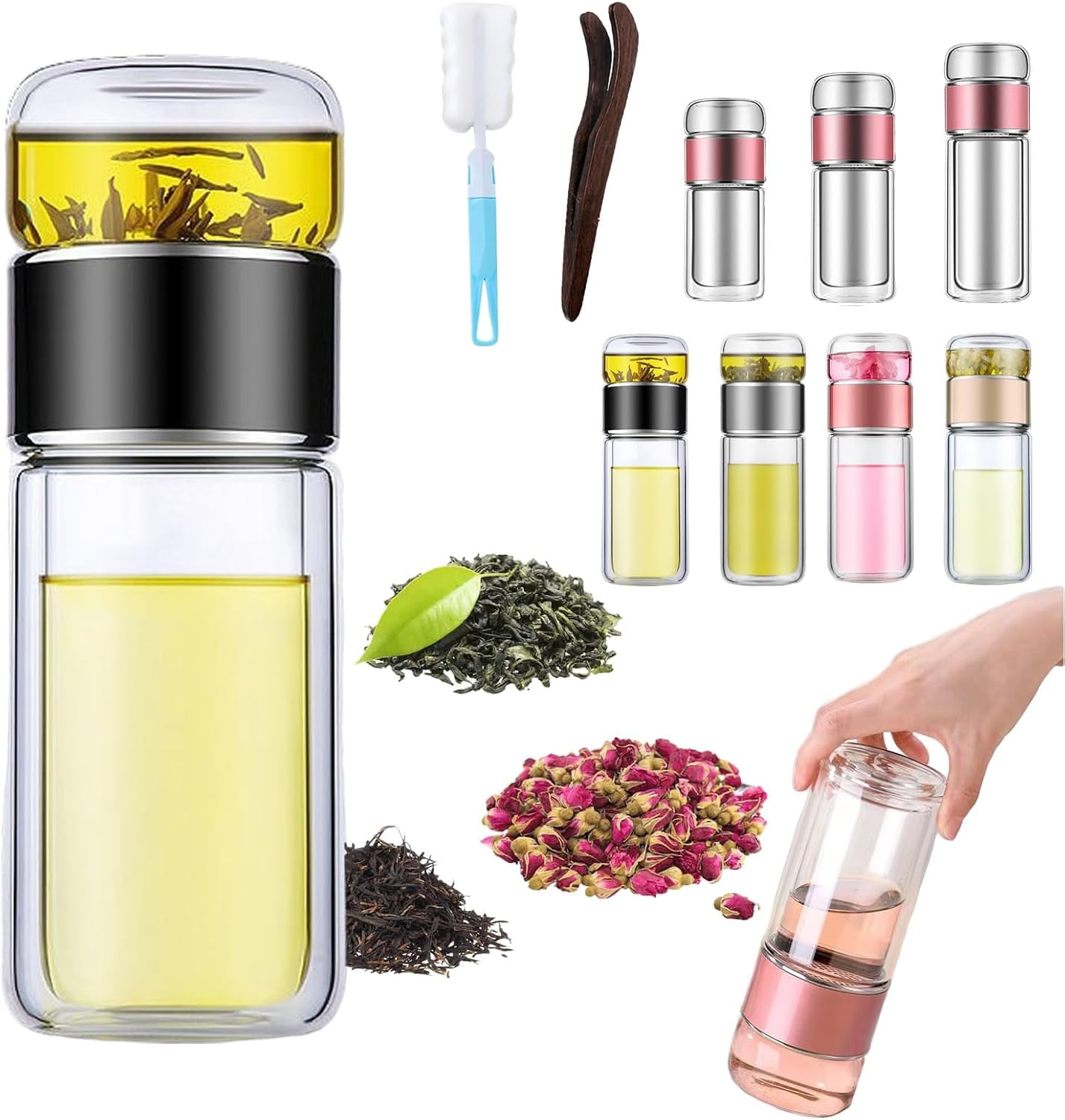 Tryteava Glas Tee-Infuser - 3-in-1 Teebecher Mit Sieb Für Losen Tee