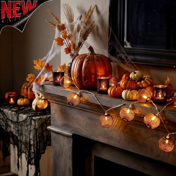 Tryvkinvive 10 Leds Halloween Mesh Ball String Light 59.05in,Decorative Woven Ball Light String for Halloween Decorations,Led Globe Fairy Lights for Halloween Indoor Outdoor Tree Porch Decor Black