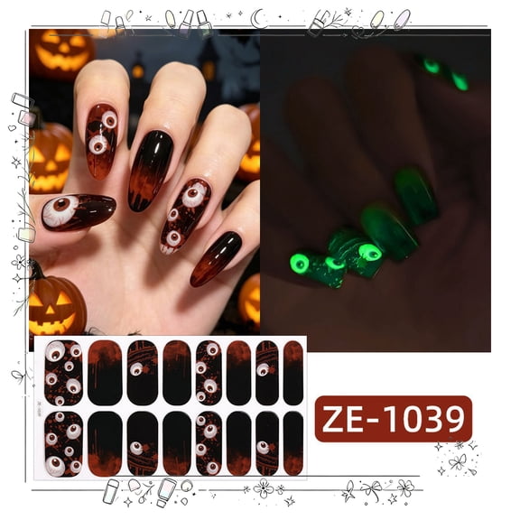 Tryvkinvive 16Pcs Luminous Eyeball Halloween Nail Stickers,Black Red Gradient Horror Eye Nail Wraps,Glow In Dark Nail Decals for Spooky Styling