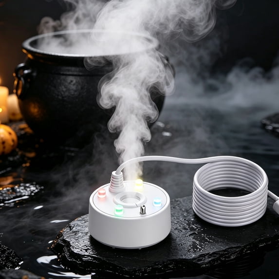 Tryvkinvive 2 Pcs Mist Maker Fogger Ultrasonic Fog Machine Fountain Halloween Cauldron Mister Fogger Water Garden Pond Foggers Air Humidifier with LED Light Flashes for Halloween Party Decorations