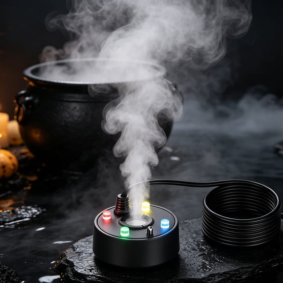 Tryvkinvive 2 Pcs Mist Maker Fogger Ultrasonic Fog Machine Fountain Halloween Cauldron Mister Fogger Water Garden Pond Foggers Air Humidifier with LED Light Flashes for Halloween Party Decorations