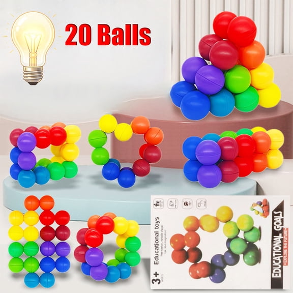 Tryvkinvive 20PCS Educational Magnet Ball Stacking Blocks for Autistic Toddlers 3 4 5+ Years Old,Magnetic Connecting Spheres Building Toy,Interactive Sensory Gift Birthday Christmas Stocking Stuffers
