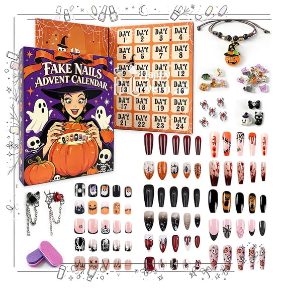 Tryvkinvive 24PCS Halloween Decoration Spooky Fake Nails Advent Calendar Set Press On Nails Nail Nail File Manicure Kit for Halloween Gift