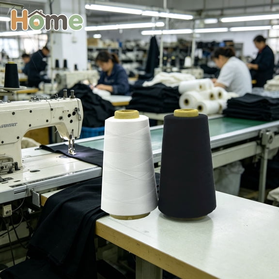 Tryvkinvive 2Pack Black White Industrial Sewing Thread Spools,High Tensile Polyester Sewing Yarn,Heavy Duty Machine Stitching Thread,Garment Factory Sewing Accessory