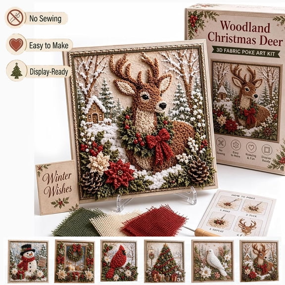 Tryvkinvive 3D Christmas Fabric Poke Art Kit,Handmade Fabric Poke Art Kit DIY for Fireplace Mantel Desktop Ornaments,Vintage Holiday Handmade Decoration,DIY Christmas Craft Kit for Adults & Beginner
