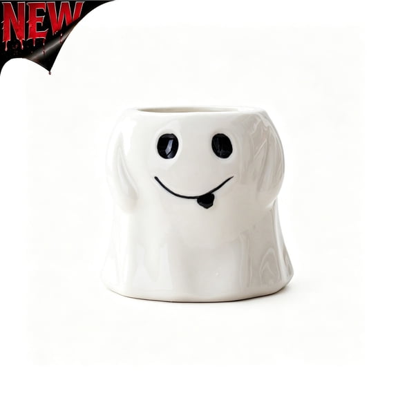 Tryvkinvive Ceramic Ghost Shaped Planter Pot Halloween Decoration Spooky Indoor Outdoor Table Display Vase Festive Desktop Container for Holiday Home Party Accent