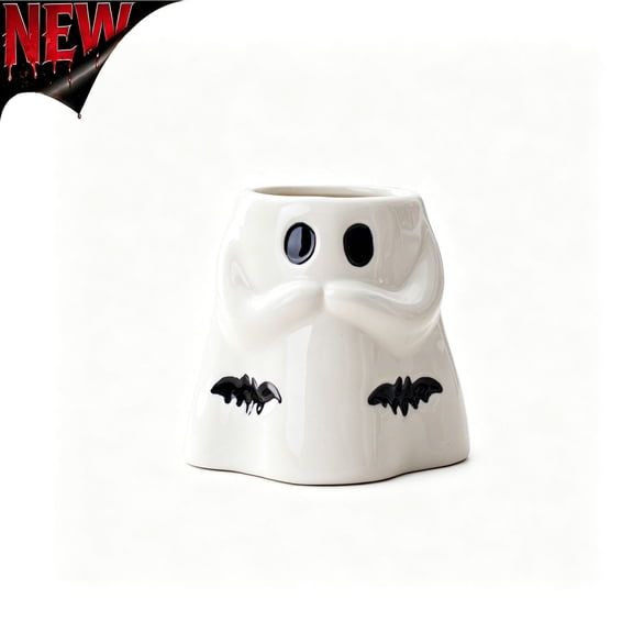 Tryvkinvive Ceramic Ghost Shaped Planter Pot Halloween Decoration Spooky Indoor Outdoor Table Display Vase Festive Desktop Container for Holiday Home Party Accent