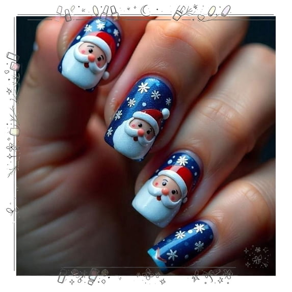 Tryvkinvive Christmas Press on Nails 24PCS,Medium Square Fake Nails Glossy Artificial Santa Claus Snowflakes False Nails,Red Glue on Nails Stick on Nail Acrylic Full Cover for Women Manicure Tools