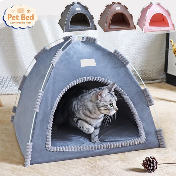 Tryvkinvive Foldable Cat Teepee Tent Bed,Soft Plush Enclosed Pet Cave Hut,Warm Privacy Sleeping House for Cats Small Dogs,Indoor Pet Accessory