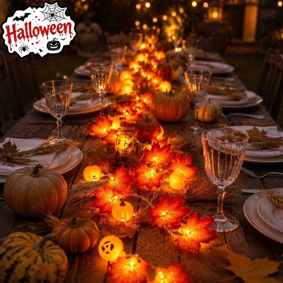 Tryvkinvive Halloween Maple Leaf String Lights 68",Pumpkin Eyeball Spider Fairy Lights,Decorative Light Strings for Home Decor Supplies Indoor Table,Window,Thanksgiving & Halloween Party Decor