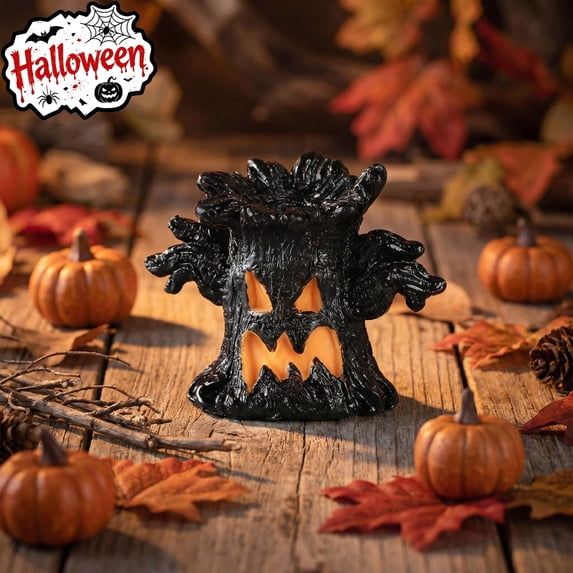 Tryvkinvive Light Up Spooky Tree Stump Decor,Halloween LED Haunted Tree Figurine,Mini Scary Tree Tabletop Ornament for Home Decor Supplies Indoor,Village Scene & Party Decor
