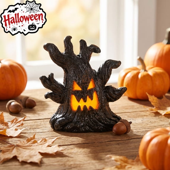 Tryvkinvive Light Up Spooky Tree Stump Decor,Halloween LED Haunted Tree Figurine,Mini Scary Tree Tabletop Ornament for Home Decor Supplies Indoor,Village Scene & Party Decor
