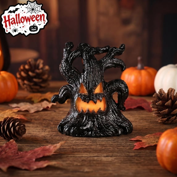 Tryvkinvive Light Up Spooky Tree Stump Decor,Halloween LED Haunted Tree Figurine,Mini Scary Tree Tabletop Ornament for Home Decor Supplies Indoor,Village Scene & Party Decor