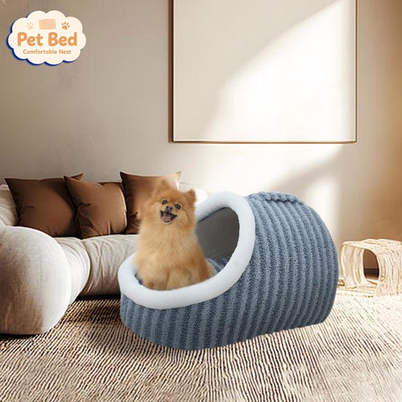 Tryvkinvive Pet Bed Thickened Striped Enclosed Slipper Shaped Cat Bed,Soft Plush Warm Sleeping Shelter,Hideaway Nest for Small Dogs Cats for Winter,Indoor Pet Rest House