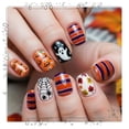 thumbnail image 1 of Tryvkinvive Short Square Press On Nails Glossy False Nails Pumpkin Ghost Striped Maple Leaf Spider Web Print Halloween Decoration Spooky Reusable Classic Holiday Manicure, 1 of 10