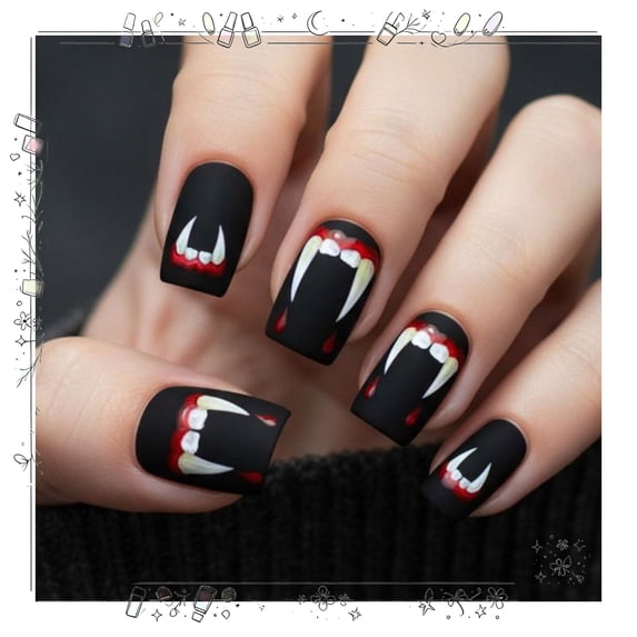Tryvkinvive Short Square Press On Nails Matte False Nails Drip Print Halloween Decoration Spooky Reusable Sleek Salon Manicure
