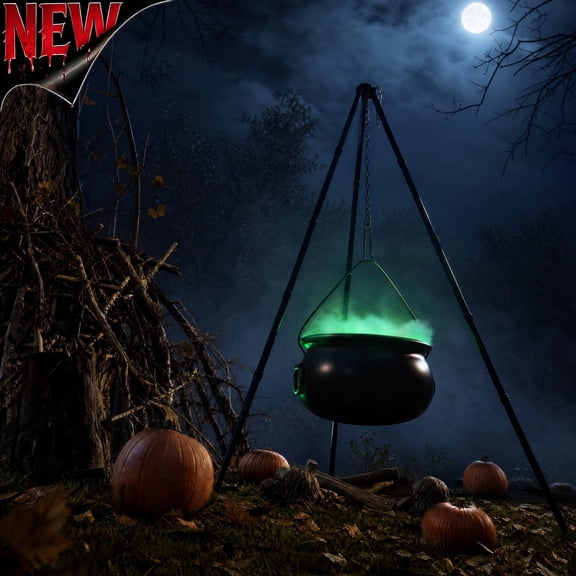 Tryvkinvive Tripod Stand Hanging Witch Cauldron Decor,Black Metal Witches Pot Ornament,Freestanding Display Holder,Mysterious Halloween Yard & Porch Party Decor Prop
