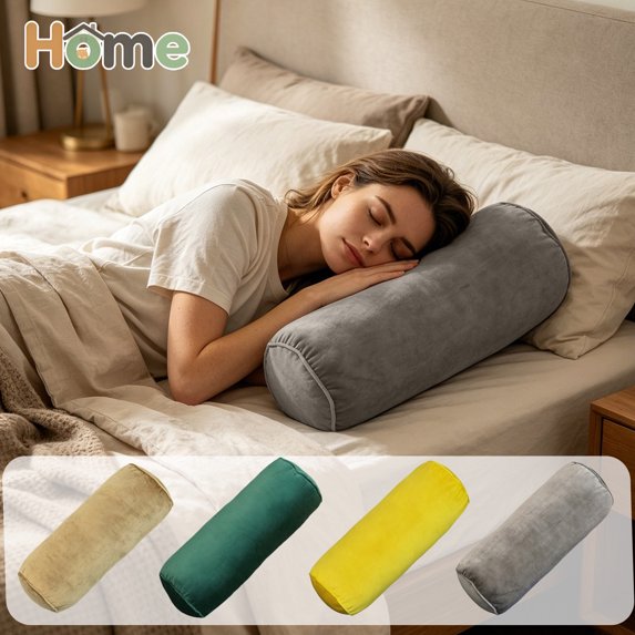 Tryvkinvive Velvet Neck Support Pillow,Soft Round Body Roll Cushion,Multi Position Sleep Support Pillow,Comfort Sofa Bed Rest Pillow