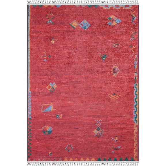 Trzcianka Red Modern Polyester Area Rugs for Living Room Washable Rugs Boho Moroccan Area Rug Soft Geometric Bohemian Carpet Distressed Indoor Rug for Bedroom Dining Room Office Nonslip Rug
