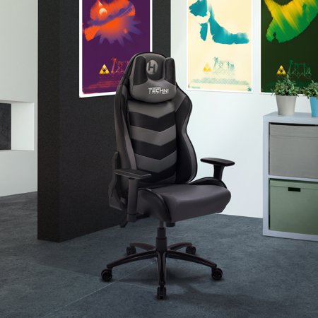 Ts-61 Ergonomic High Back Racer Style Video Gaming Chair, Grey/Black