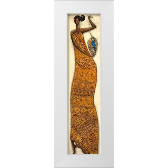 Tsantekidou, Rose 6x14 White Modern Wood Framed Museum Art Print Titled - Lady with parrot