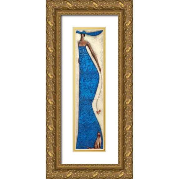 Tsantekidou, Rose 7x18 Gold Ornate Wood Framed with Double Matting Museum Art Print Titled - Lady in blue