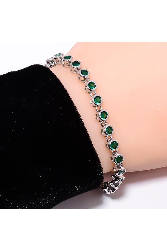 Tsavorite 925 Sterling Silver Adjustable Tennis Bracelet 7-8" B12832, Tsavorite Bracelet, Green Bracelet, Round Bracelet