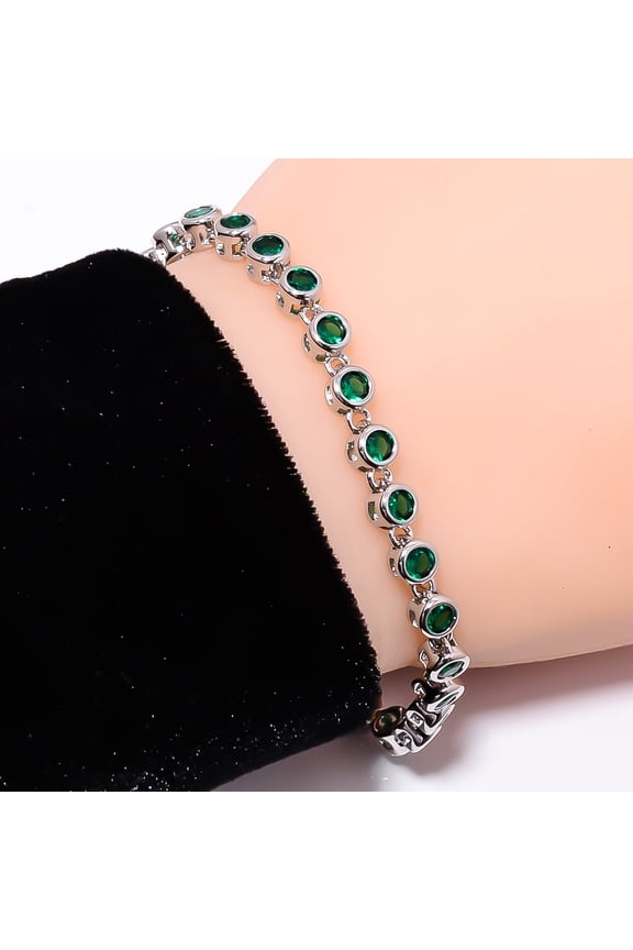 Tsavorite 925 Sterling Silver Adjustable Tennis Bracelet 7-8" B12834, Tsavorite Bracelet, Green Bracelet, Round Bracelet