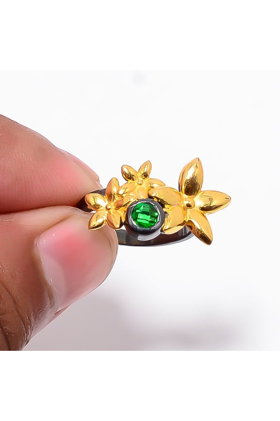 Tsavorite Black And Gold Plated 925 Sterling Silver Ring S.5.5 R87411, Christmas Gift