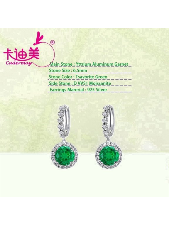 Tsavorite Color 6.5mm Lab Grown Yttrium Aluminum Garnet With Inclusion Stone S925 Silver 18k Rose Gold Plated Earrings For Women Fine Jewelry