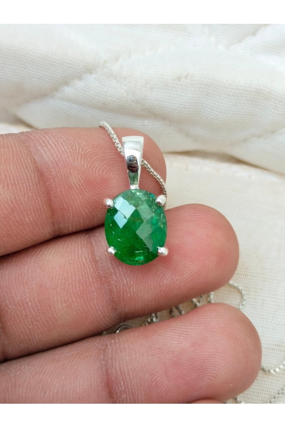 Tsavorite Necklace Pendant 4.42 Carat Sterling Silver, January Birthstone, Real Genuine Natural Green Garnet Jewelry
