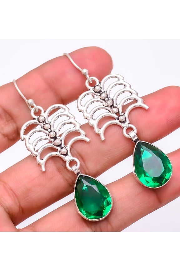 Tsavorite Quartz 925 Sterling Silver Jewelry Earring 2.4" S2654, Gemstone Silver Jewelry, New Year Sale, Valentin's Day Gift
