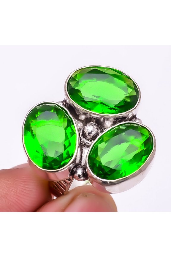 Tsavorite Quartz 925 Sterling Silver Jewelry Ring s.8 M1490, Gemstone Jewelry, Birthday Gift, Christmas Gift