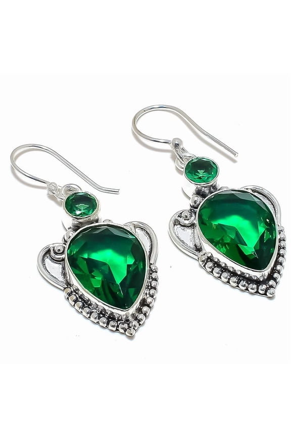 Tsavorite Quartz Gemstone 925 Sterling Silver Earring 2.0" M1569, Handmade Jewelry, Dangle Earring