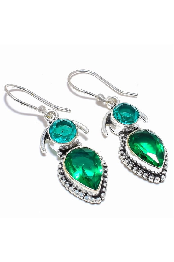 Tsavorite Quartz Gemstone 925 Sterling Silver Jewelry Earring 2.0" S2660, Handmade Jewelry, Dangle Earring