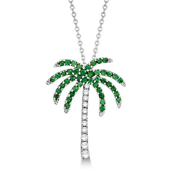 Tsavorite and Diamond Palm Tree Necklace 14k White Gold (0.30ct)