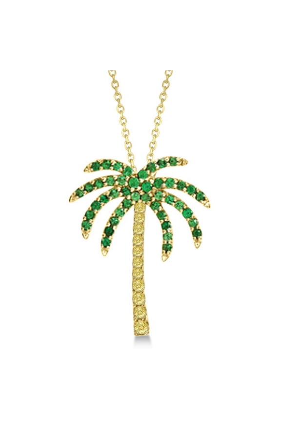 Tsavorite and Yellow Sapphire Palm Tree Necklace 14k Yellow Gold (0.30ct)